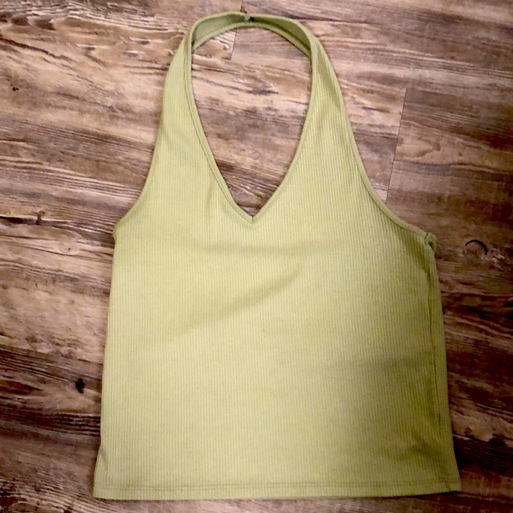 American Eagle Green Ribbed Halter Tank Top Size Large